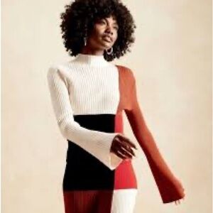 Harbison x BR Colorblock Ribbed Knit Sweater - White, Black & Rust